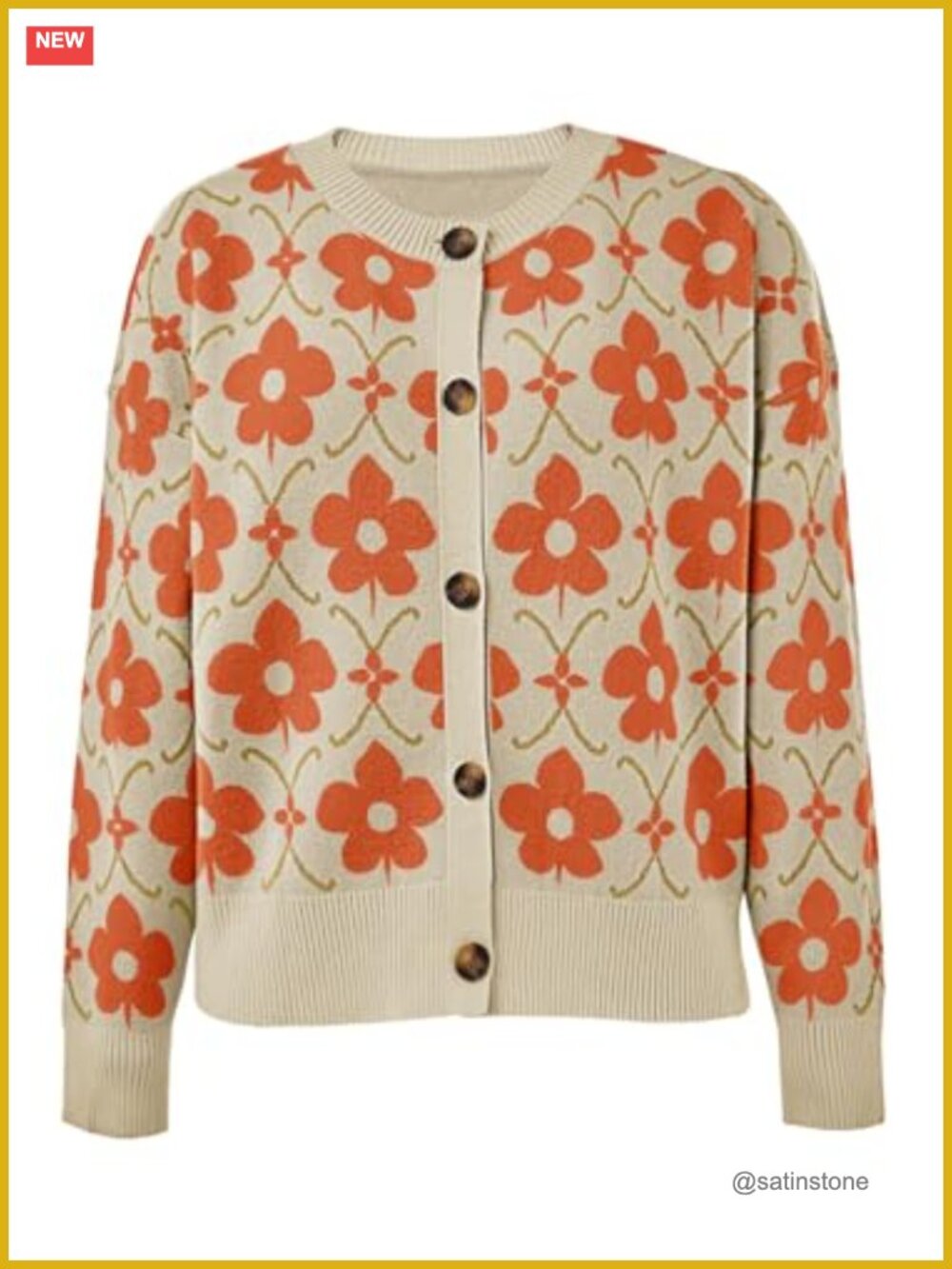 Womens Floral Cardigan Long Sleeve Open Front Knit Sweater Button Down Retro - Picture 5 of 6